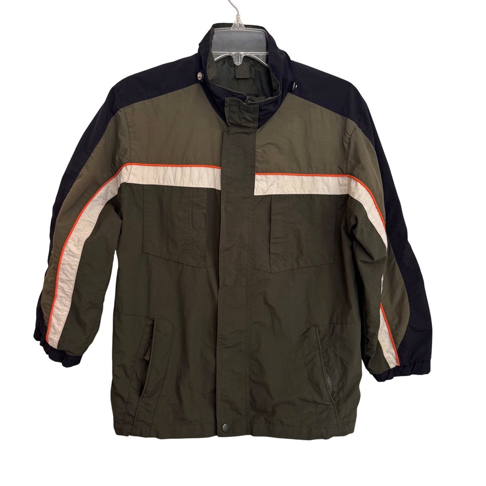 Vintage Athletech Kids Windbreaker Jacket Olive Green Blue Colorblock 10/12 L